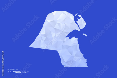 Kuwait Map - Polygon Style Vector Illustration in Blue and White Gradient, Low Poly Geometric Design, Isolated on Solid Background for Infographics and Digital Use.