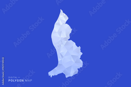 Liechtenstein Map - Polygon Style Vector Illustration in Blue and White Gradient, Low Poly Geometric Design, Isolated on Solid Background for Infographics and Digital Use.
