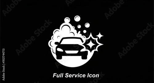 Full Service Car Wash Icon with Bubbles and Sparkles.