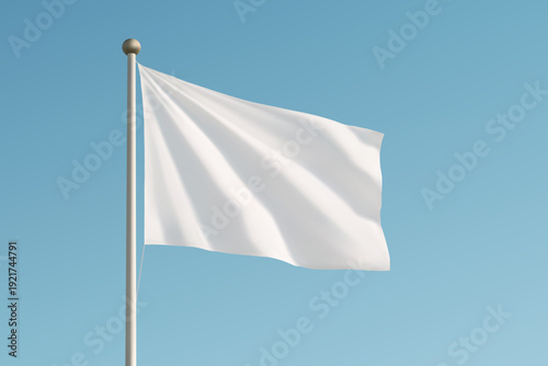 Blank White Flag Waving On Pole