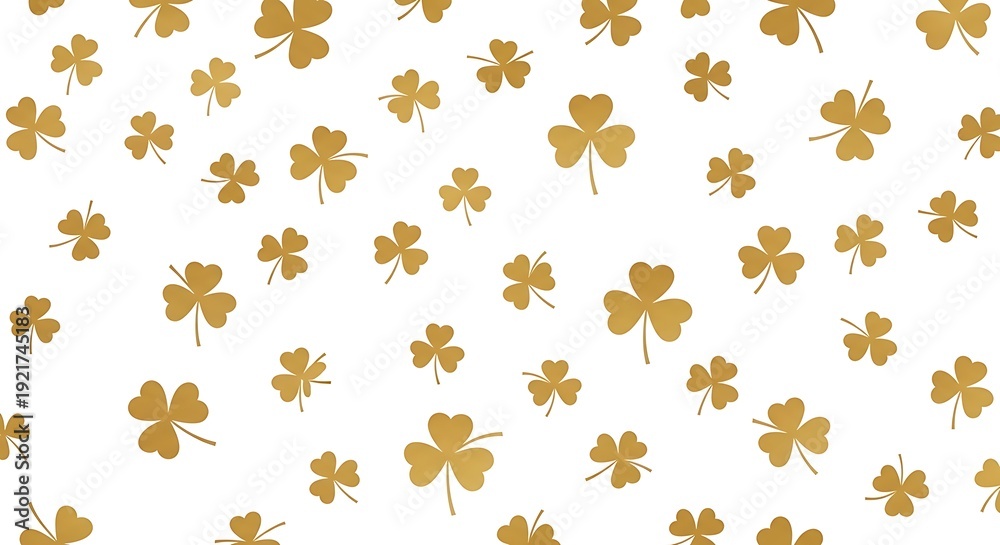 Obraz premium Seamless Gold Shamrock Pattern on White Background - Elegant St. Patrick's Day Clover Background