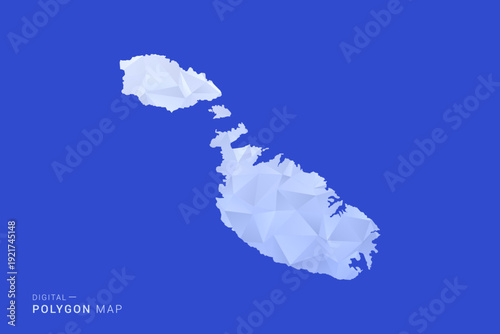 Malta Map - Polygon Style Vector Illustration in Blue and White Gradient, Low Poly Geometric Design, Isolated on Solid Background for Infographics and Digital Use.
