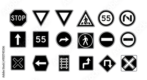 Collection of Traffic and Road Signs Isolated on White Background