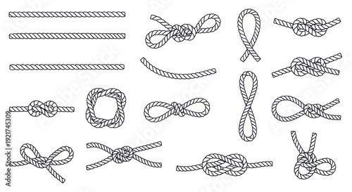 Collection of Nautical Knots and Ropes Hand Drawn Illustration