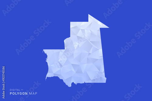 Mauritania Map - Polygon Style Vector Illustration in Blue and White Gradient, Low Poly Geometric Design, Isolated on Solid Background for Infographics and Digital Use.