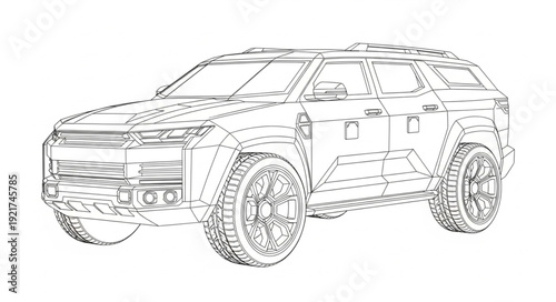 Detailed sketch of a modern SUV vehicle design.
