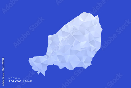 Niger Map - Polygon Style Vector Illustration in Blue and White Gradient, Low Poly Geometric Design, Isolated on Solid Background for Infographics and Digital Use.