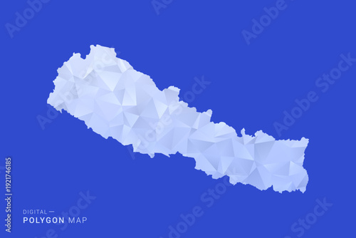 Nepal Map - Polygon Style Vector Illustration in Blue and White Gradient, Low Poly Geometric Design, Isolated on Solid Background for Infographics and Digital Use.