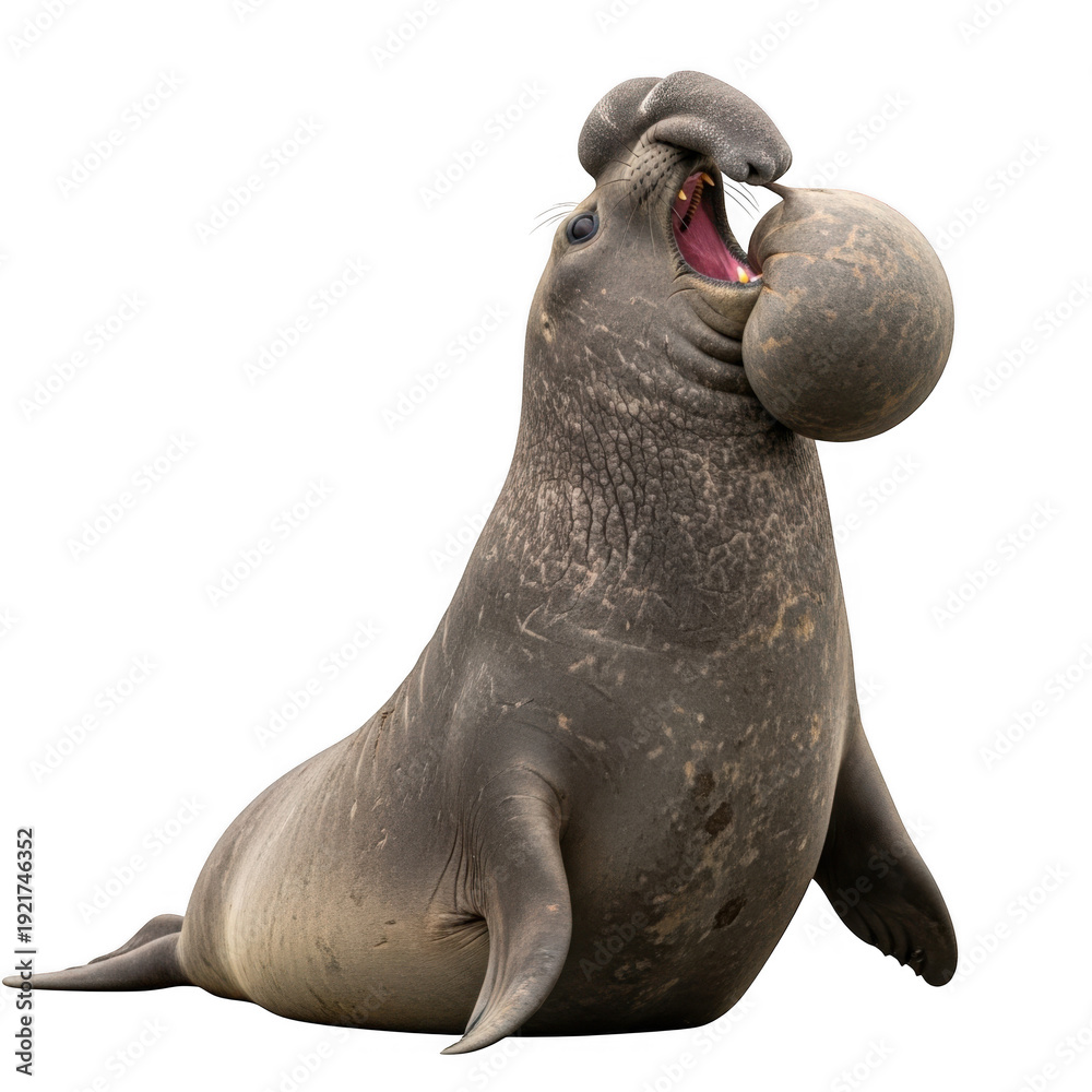 Fototapeta premium Elephant Seal Male Northern Marine Mammal Animal Wildlife Nature Ocean Sea Pinniped Aquatic Habitat Isolated