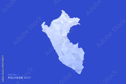 Peru Map - Polygon Style Vector Illustration in Blue and White Gradient, Low Poly Geometric Design, Isolated on Solid Background for Infographics and Digital Use.