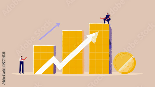 Business growth concept with people on increasing bar chart