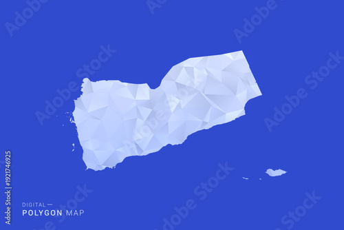 Yemen Map - Polygon Style Vector Illustration in Blue and White Gradient, Low Poly Geometric Design, Isolated on Solid Background for Infographics and Digital Use.