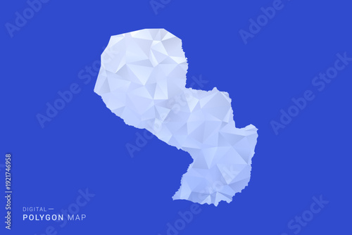 Paraguay Map - Polygon Style Vector Illustration in Blue and White Gradient, Low Poly Geometric Design, Isolated on Solid Background for Infographics and Digital Use.