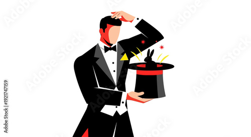 Magician Pulling Rabbit Out of Top Hat Illustration Illusion Concept