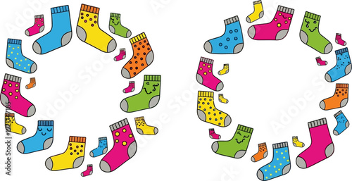 Whimsical Socks in Circular Arrangement A Playful Collection of Colorful Footwear Designs
