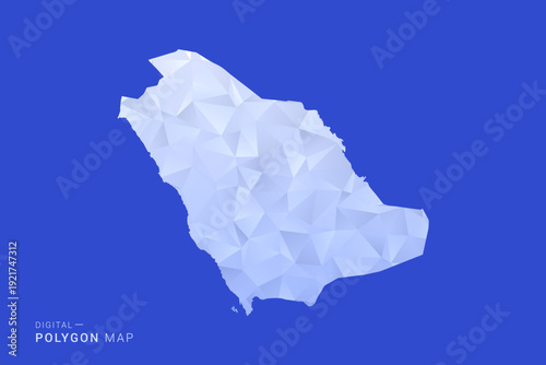 Saudi Arabia Map - Polygon Style Vector Illustration in Blue and White Gradient, Low Poly Geometric Design, Isolated on Solid Background for Infographics and Digital Use.