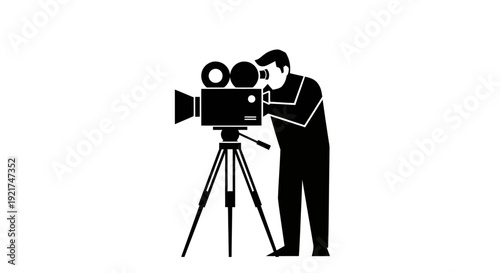 Videographer Icon Filmmaker Operating Professional Camera on Tripod Silhouette