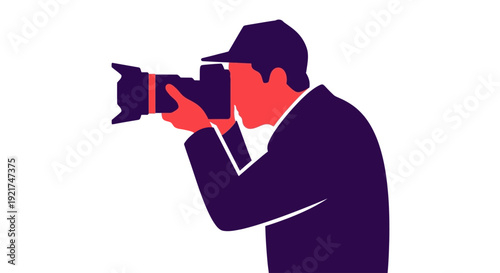Professional Photographer Taking Picture with DSLR Camera Minimalist Icon Style