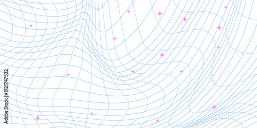 Groovy Checker Line Seamless Pattern. Paper Notebook Texture. Doodle Y2k Style Background. eps10