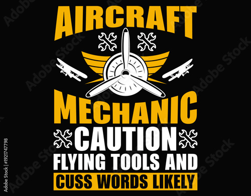 Aircraft Mechanic Caution Flying Tools - printable editable vector art file.