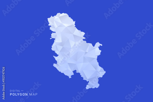 Serbia Map - Polygon Style Vector Illustration in Blue and White Gradient, Low Poly Geometric Design, Isolated on Solid Background for Infographics and Digital Use.