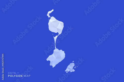 Saint Pierre and Miquelon Map - Polygon Style Vector Illustration in Blue and White Gradient, Low Poly Geometric Design, Isolated on Solid Background for Infographics and Digital Use.