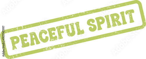 Textured green rubber stamp mark displaying the phrase PEACEFUL SPIRIT for mindful and calming concepts
