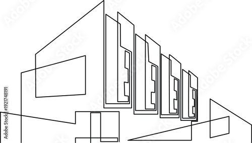 Modern architectural design with a series of angular, overlapping structures Vector
