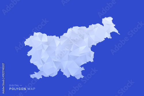 Slovenia Map - Polygon Style Vector Illustration in Blue and White Gradient, Low Poly Geometric Design, Isolated on Solid Background for Infographics and Digital Use.