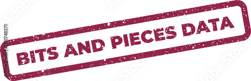 Distressed rectangular mark featuring BITS AND PIECES DATA lettering for digital information or analytics presentation