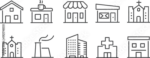 A set of house icons featuring vector illustration designs for web and business computer signs in a pixel perfect cartoon symbol style