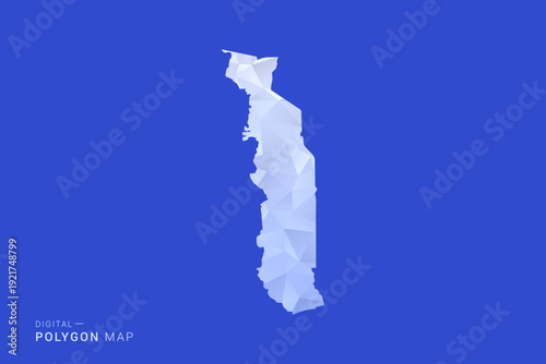 Togo Map - Polygon Style Vector Illustration in Blue and White Gradient, Low Poly Geometric Design, Isolated on Solid Background for Infographics and Digital Use.