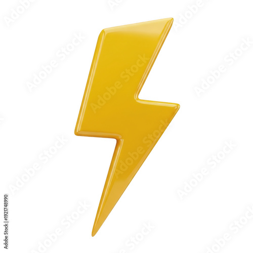 Bright yellow lightning bolt isolated on transparent background