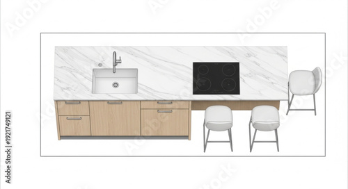 Modern Kitchen Counter with Sink.