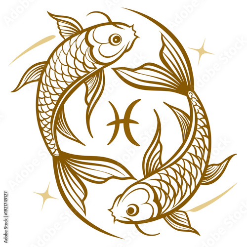 Golden zodiac symbol for pisces with two fish