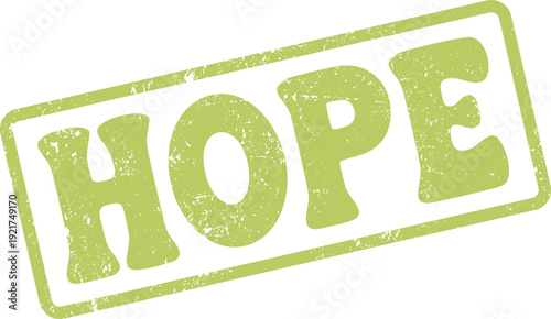 Distressed green ink stamp with the positive word HOPE for motivation