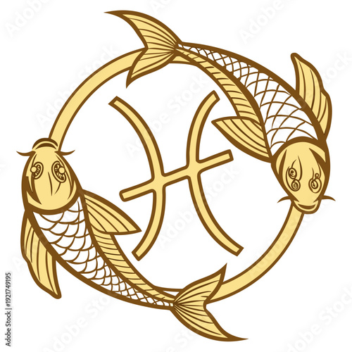 Golden zodiac symbol for pisces with two fish 1