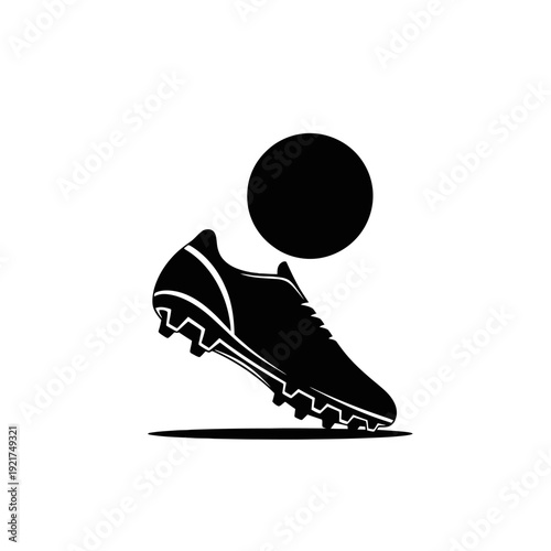 Silhouette of a football boot striking a ball in motion on a white background.