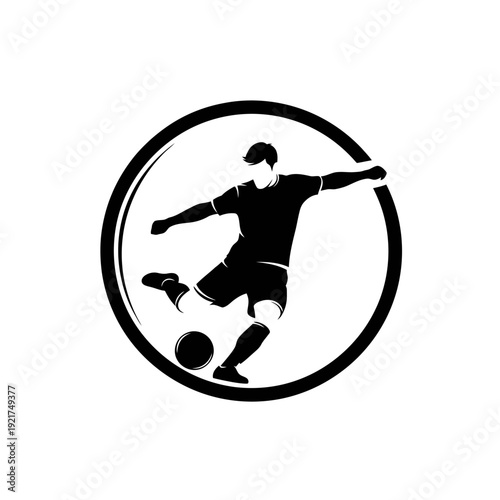 Silhouette of a Soccer Player Kicking a Ball Inside a Circle.