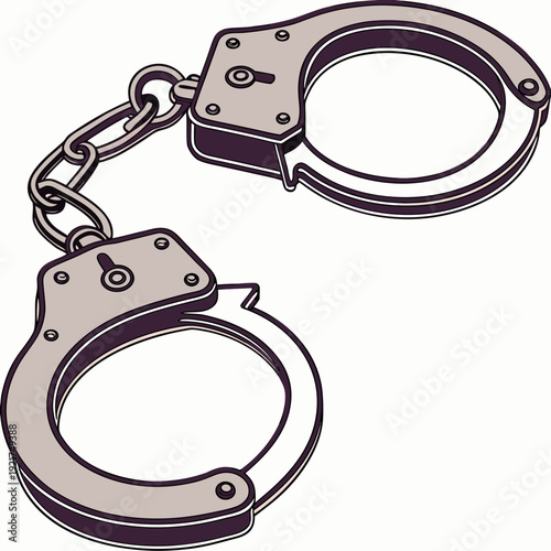 Dark metal handcuffs with chain link law enforcement