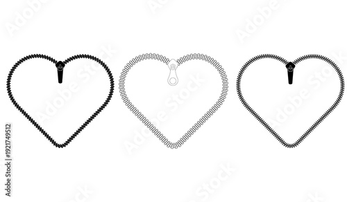 Heart set.Chain brush set. Set  vector hearts from zippers. Heart pattern on white background.Surface for wrapping paper, digital paper, shirts, cloths.Theme background. Love and romantic.

