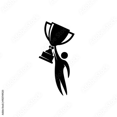 Silhouette of a figure lifting a trophy in triumph and celebration after a sports victory.