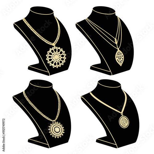 Gold necklaces on black jewelry black jewelry pendants