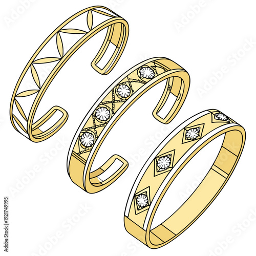 Gold cuff bracelets with diamond details jewelry