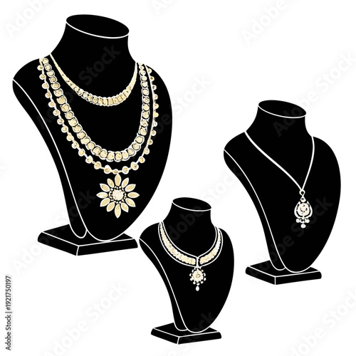Gold necklaces on black jewelry display stands gold jewelry 1