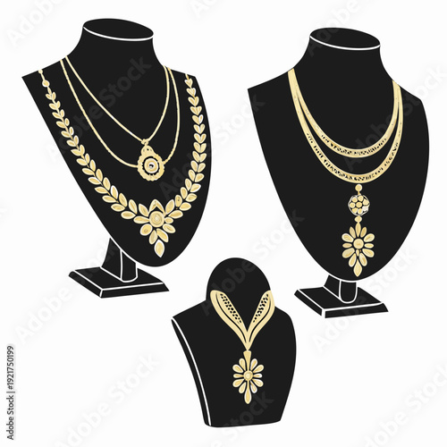 Gold necklaces on black jewelry display stands jewelry black stands