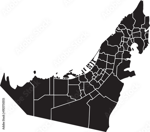 Dubai Map City Geography Location Urban Travel Emirates Arab Gulf Cartography Navigation Illustration Vector Design.
