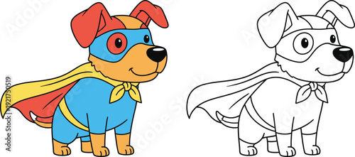 Cute Superhero Dog Vector Illustration for Kids Coloring Book and Creative Design Projects