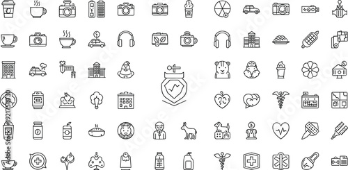 Minimal Black Travel and Lifestyle Icon Set Featuring Transportation, Landmarks, Food, Religion, Culture, and Everyday Objects for Web and App Design