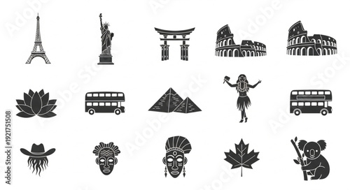 Collection of Famous World Landmarks and Cultural Icons.